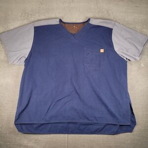 Carhartt Scrub Top Medical Uniform Workwear Pocket Short Sleeve Blue Gray Sz 3XL